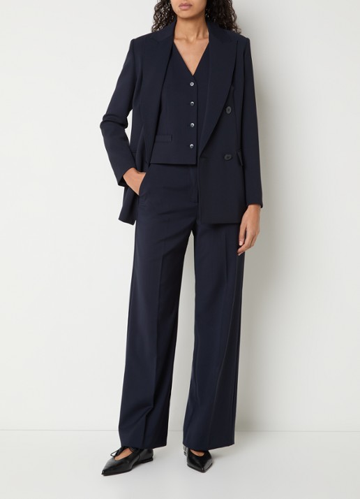 Max Mara Grembo double-breasted blazer van scheerwol met klepzakken - voorkant 4 donkerblauw