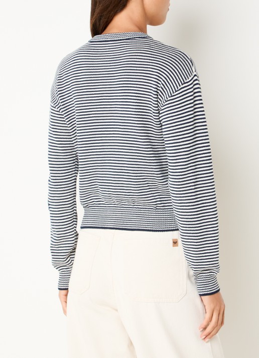 Max Mara Grofgebreid vest met streepprint - achterkant donkerblauw