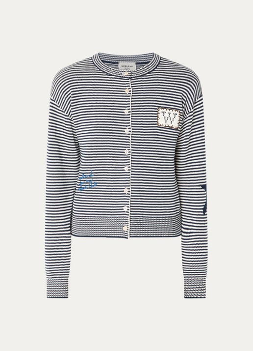 Max Mara Grofgebreid vest met streepprint - voorkant 2 donkerblauw