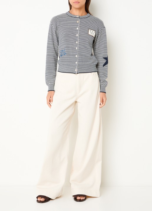 Max Mara Grofgebreid vest met streepprint - voorkant 3 donkerblauw