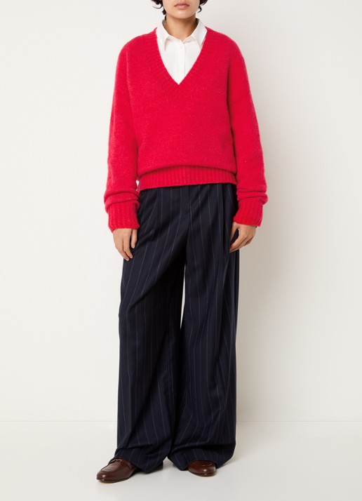 Max Mara Grofgebreide trui in wolblend met V-hals - voorkant 4 rood