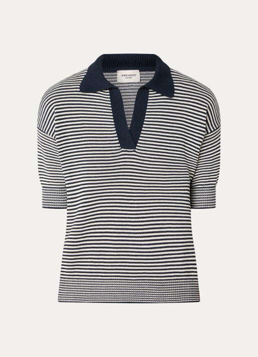 Max Mara Grofgebreide trui met streepprint - voorkant donkerblauw