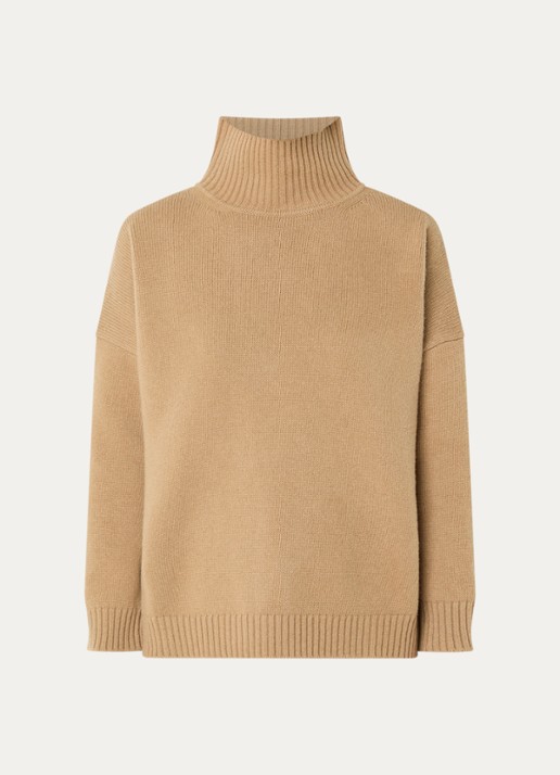 Max Mara Grofgebreide trui van wol met col - voorkant 2 camel