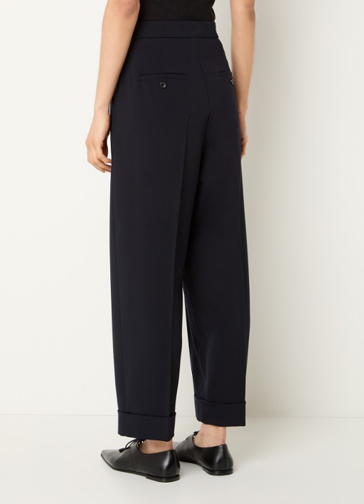 Max Mara High waist loose fit pantalon van scheerwol met steekzakken - achterkant 4 donkerblauw
