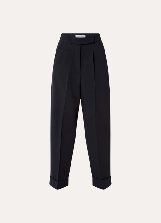 Max Mara High waist loose fit pantalon van scheerwol met steekzakken - voorkant donkerblauw
