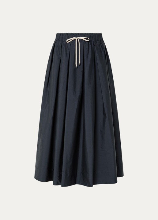 Max Mara High waist midi rok met trekkoord - voorkant 2 staalblauw