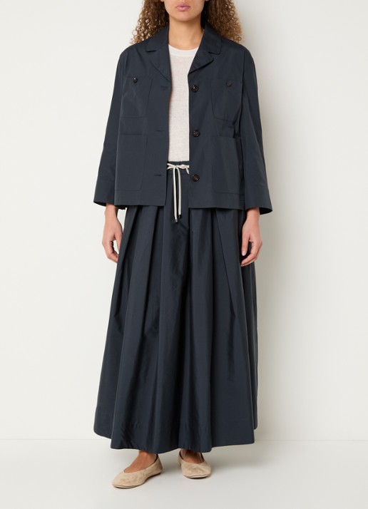 Max Mara High waist midi rok met trekkoord - voorkant 3 staalblauw