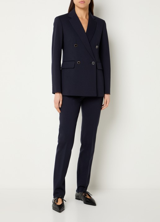 Max Mara High waist slim fit pantalon van jersey met steekzakken - voorkant 3 donkerblauw