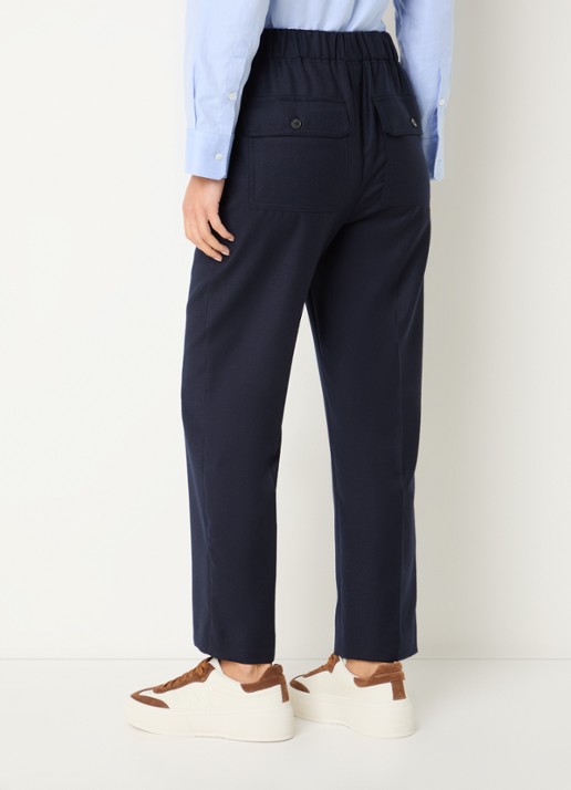 Max Mara High waist straight fit broek van wol met steekzakken - achterkant donkerblauw