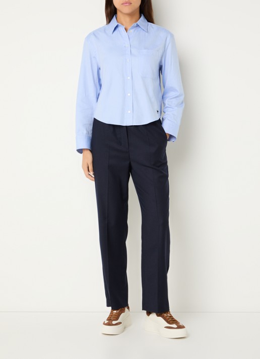 Max Mara High waist straight fit broek van wol met steekzakken - voorkant 4 donkerblauw