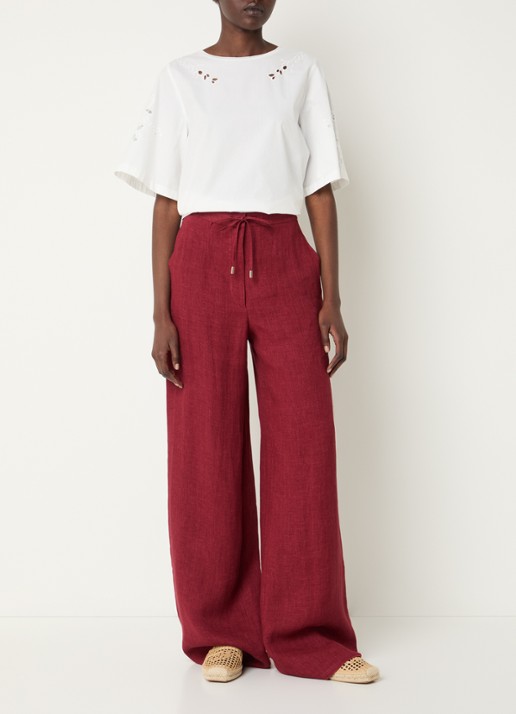 Max Mara High waist wide fit broek met steekzakken - voorkant 3 cranberryrood