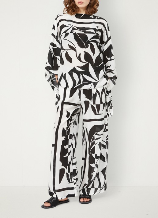 Max Mara High waist wide fit palazzo broek van zijde - voorkant 5 zwart