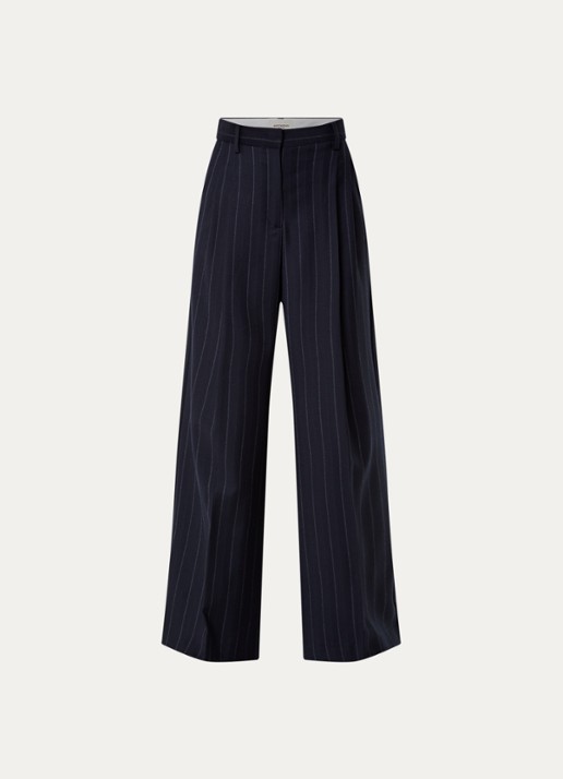 Max Mara High waist wide fit pantalon met krijtstreep - voorkant 3 donkerblauw