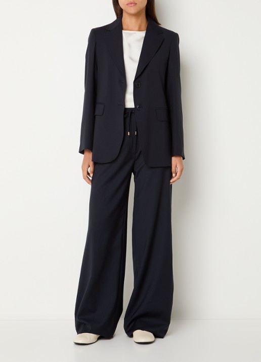 Max Mara High waist wide fit pantalon met steekzakken - voorkant 3 donkerblauw