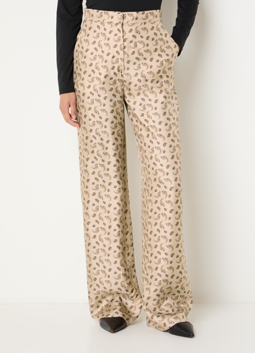 Max Mara High waist wide fit pantalon van zijde met paisley dessin - detail 4 beige