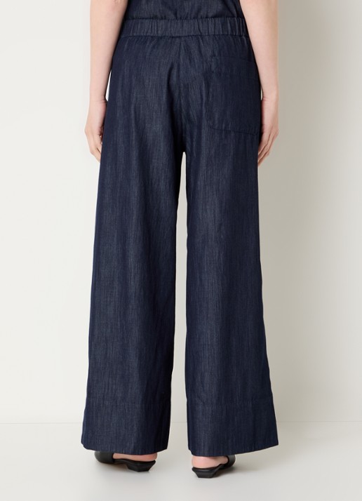 Max Mara Jour high waist wide fit broek van denim met strikceintuur - achterkant indigo