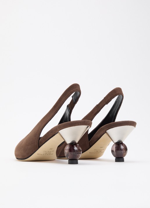 Max Mara Kaorma slingback van geitensuède - achterkant chocoladebruin
