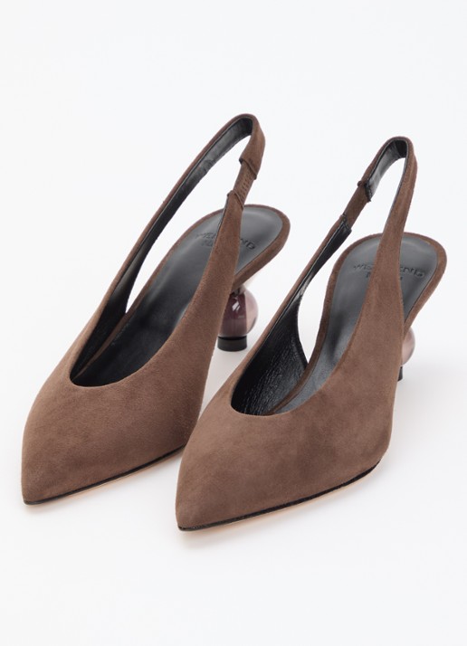 Max Mara Kaorma slingback van geitensuède - detail 2 chocoladebruin