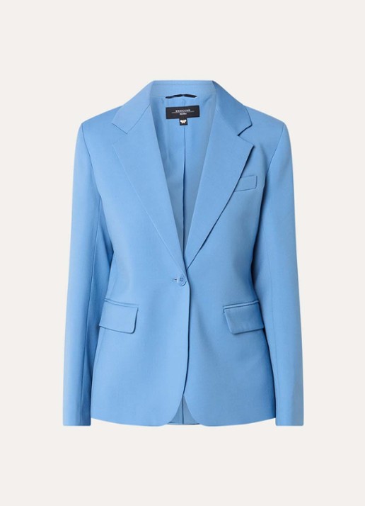 Max Mara Lamine blazer van scheerwol met schoudervulling en klepzakken - voorkant 3 lichtblauw