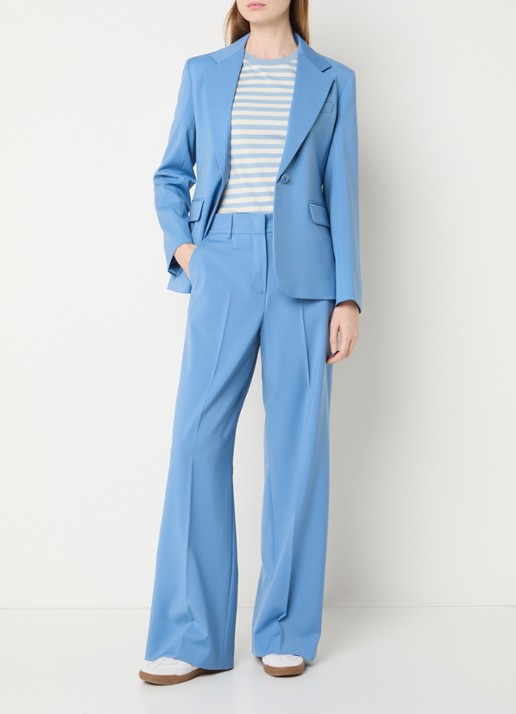 Max Mara Lamine blazer van scheerwol met schoudervulling en klepzakken - voorkant 4 lichtblauw