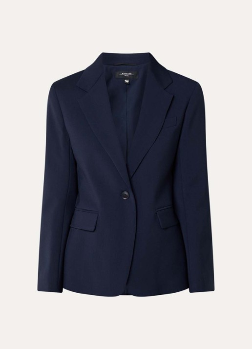 Max Mara Lamine blazer van scheerwol met schoudervulling en klepzakken - voorkant donkerblauw