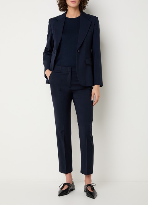 Max Mara Lamine blazer van scheerwol met schoudervulling en klepzakken - voorkant 2 donkerblauw