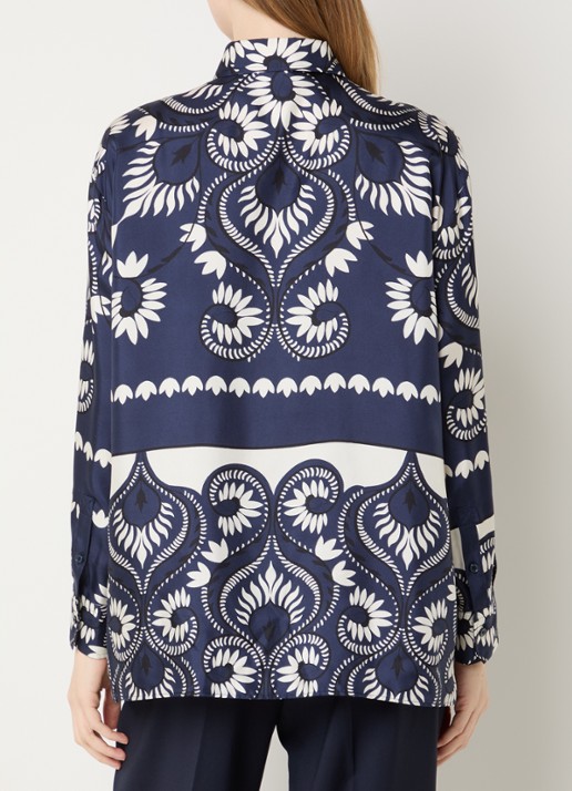 Max Mara Lastra blouse van zijde met print en borstzak - achterkant 4 donkerblauw