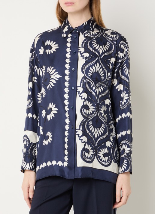 Max Mara Lastra blouse van zijde met print en borstzak - detail 3 donkerblauw