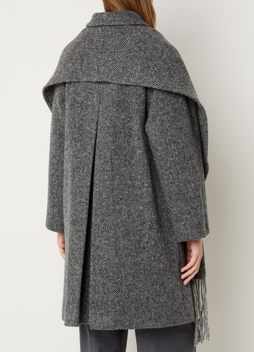 Max Mara Latino mantel van scheerwol met gemêleerd dessin - achterkant 2 middengrijs