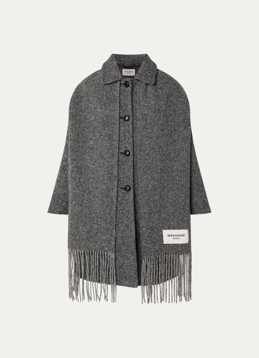 Max Mara Latino mantel van scheerwol met gemêleerd dessin - voorkant 3 middengrijs