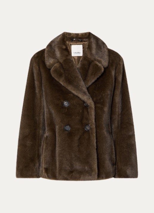 Max Mara Laura mantel van imitatiebont met steekzakken - voorkant bruin