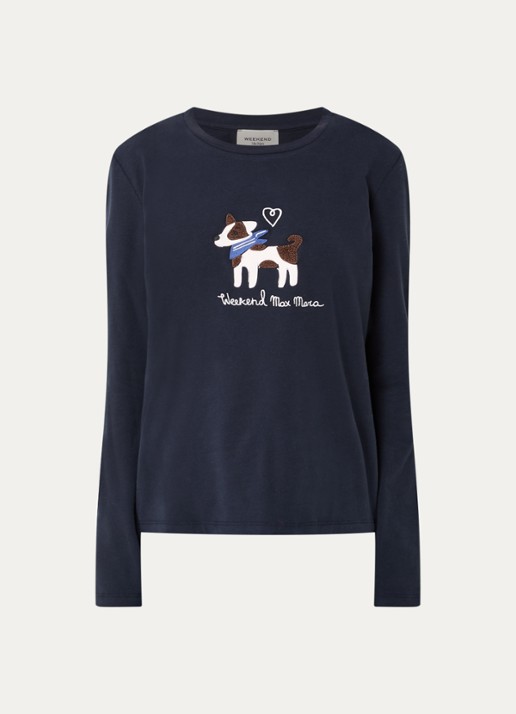 Max Mara Longsleeve met logoprint - voorkant 2 donkerblauw