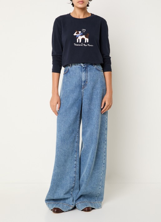 Max Mara Longsleeve met logoprint - voorkant 3 donkerblauw
