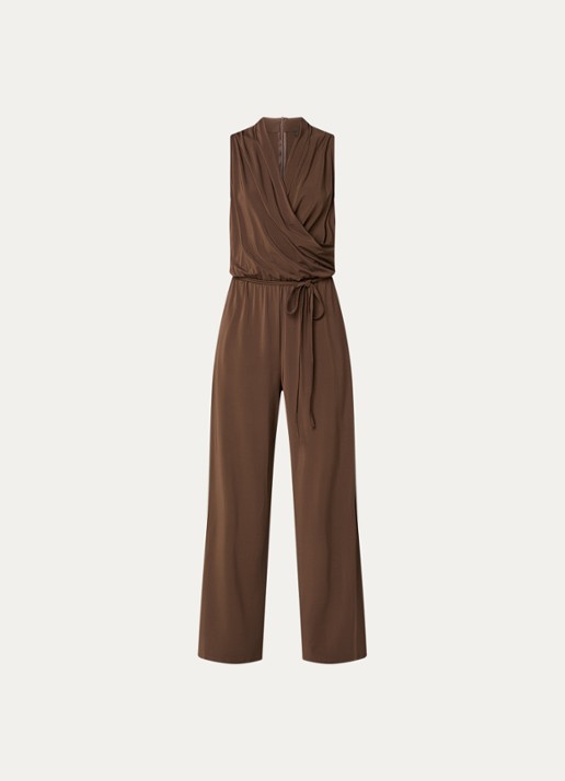 Max Mara Loose fit jumpsuit met watervalhals - voorkant 3 donkerbruin