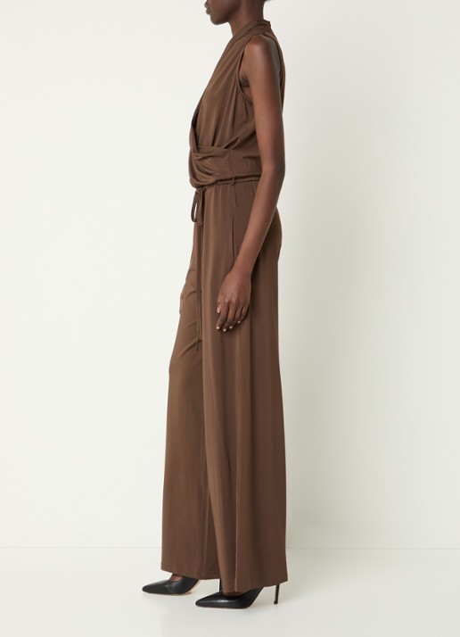 Max Mara Loose fit jumpsuit met watervalhals - voorkant 4 donkerbruin
