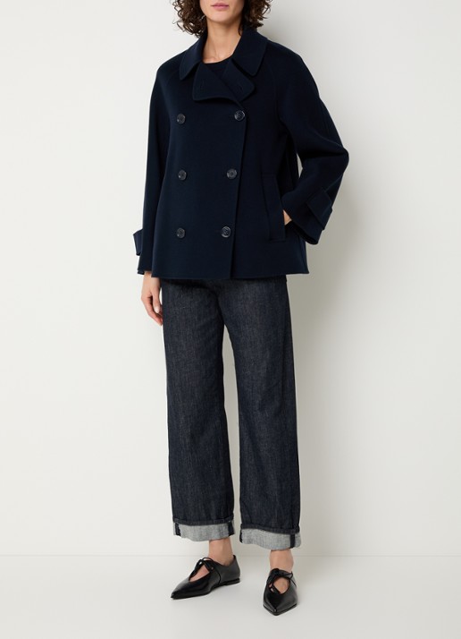 Max Mara Louise double-breasted mantel van scheerwol - voorkant 4 donkerblauw