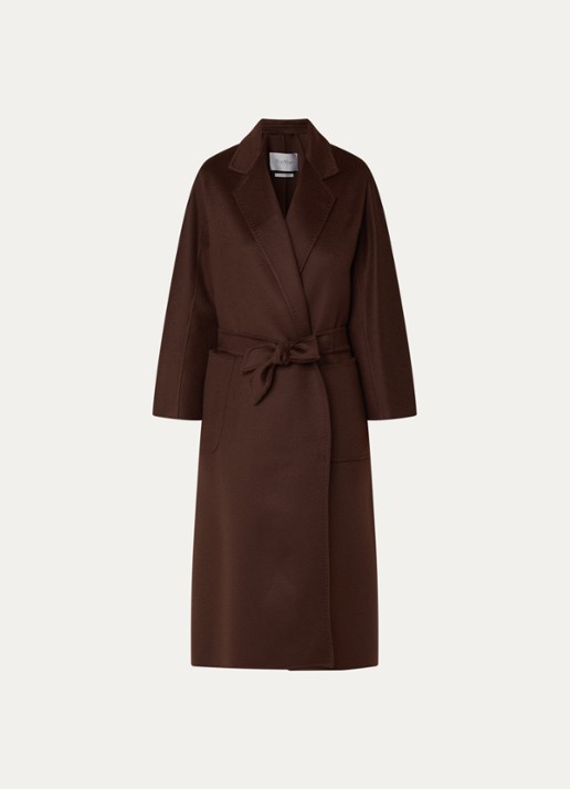 Max Mara Ludmilla mantel van kasjmier met strikceintuur - voorkant 3 bruin