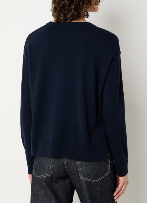 Max Mara Mabisso fijngebreide trui van wol met ronde hals - achterkant 4 donkerblauw