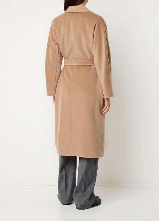 Max Mara Madame mantel in kasjmierblend met strikceintuur - achterkant camel
