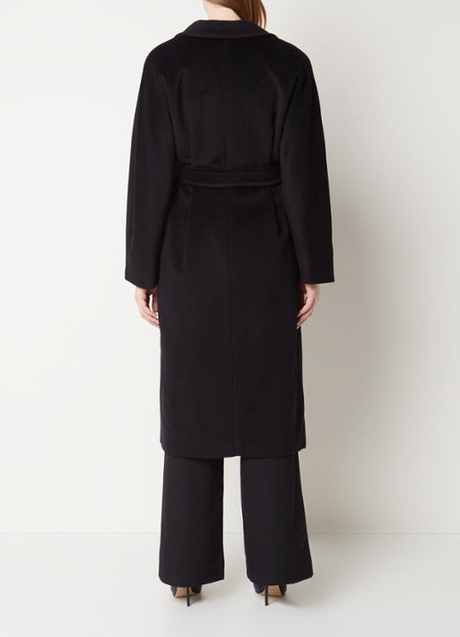Max Mara Madame mantel in kasjmierblend met strikceintuur - achterkant zwart