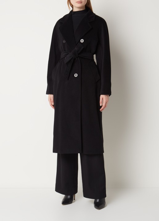 Max Mara Madame mantel in kasjmierblend met strikceintuur - detail 2 zwart