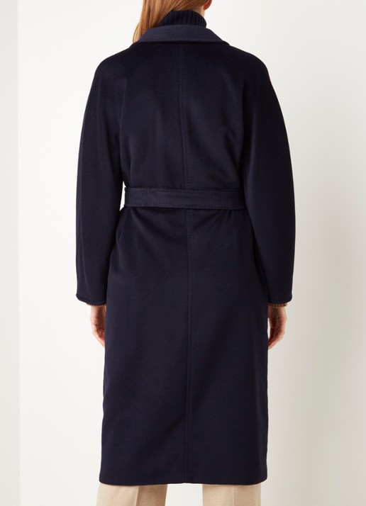 Max Mara Madame mantel in wolblend met strikceintuur - achterkant 3 donkerblauw