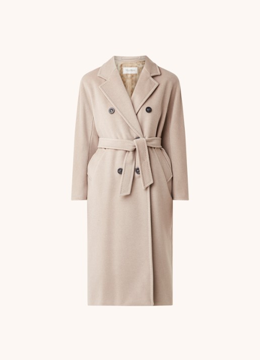 Max Mara Madame mantel in wolblend met strikceintuur - voorkant 3 beige