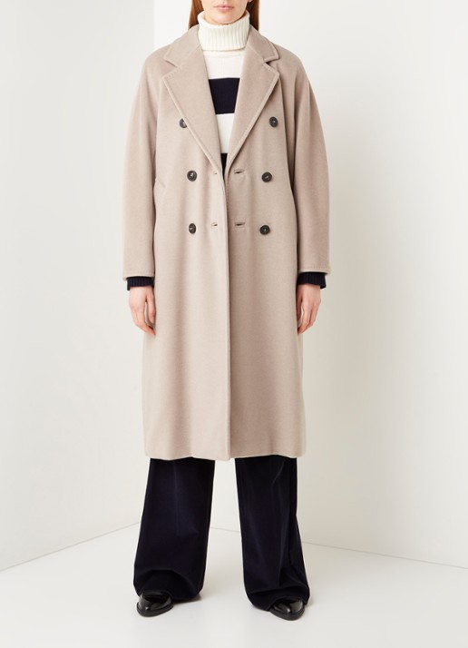 Max Mara Madame mantel in wolblend met strikceintuur - voorkant 4 beige