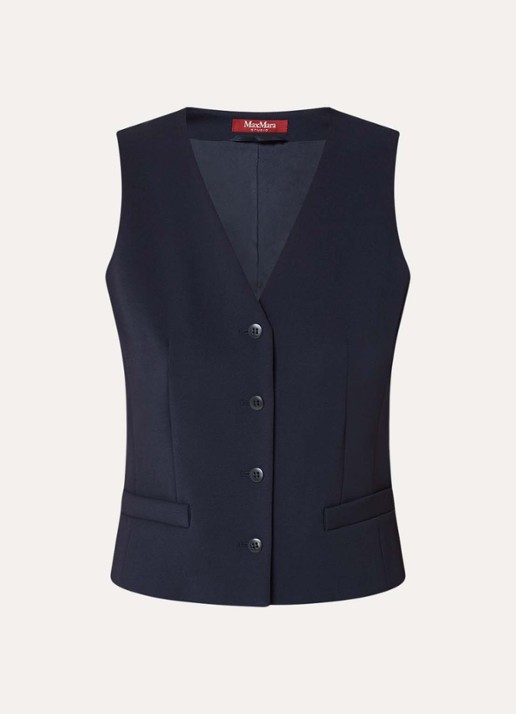 Max Mara Madia gilet van scheerwol met paspelzakken - voorkant 2 donkerblauw