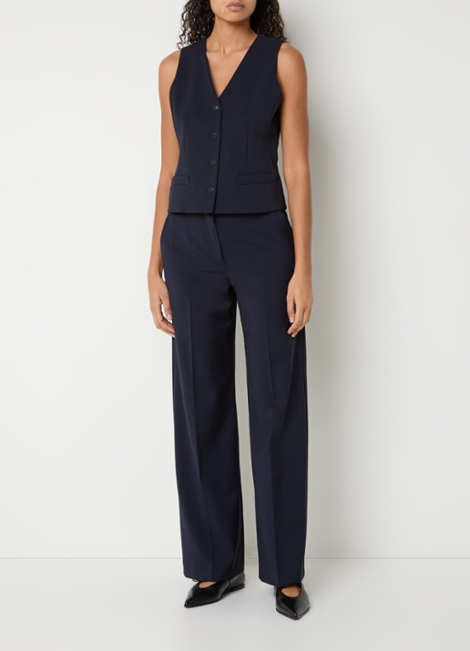 Max Mara Madia gilet van scheerwol met paspelzakken - voorkant 3 donkerblauw