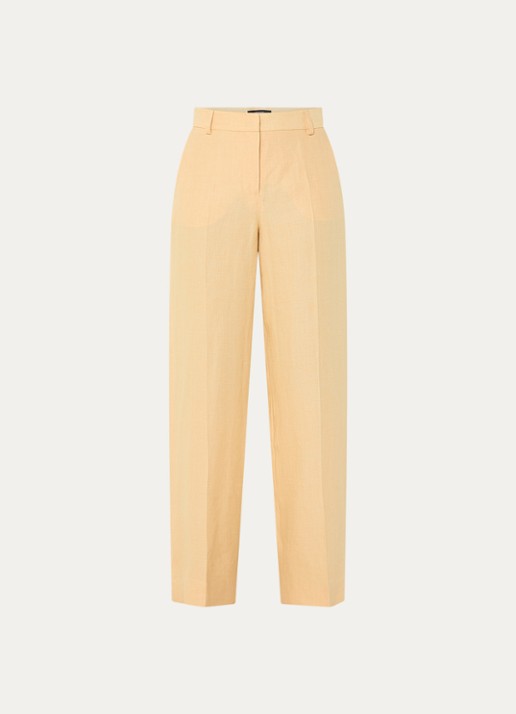 Max Mara Malizia high waist wide fit pantalon van linnen - voorkant geel
