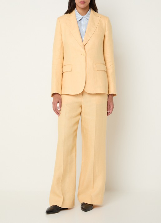 Max Mara Malizia high waist wide fit pantalon van linnen - voorkant 2 geel