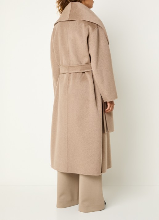 Max Mara Mantel in kasjmier wolblend met strikceintuur - achterkant beige