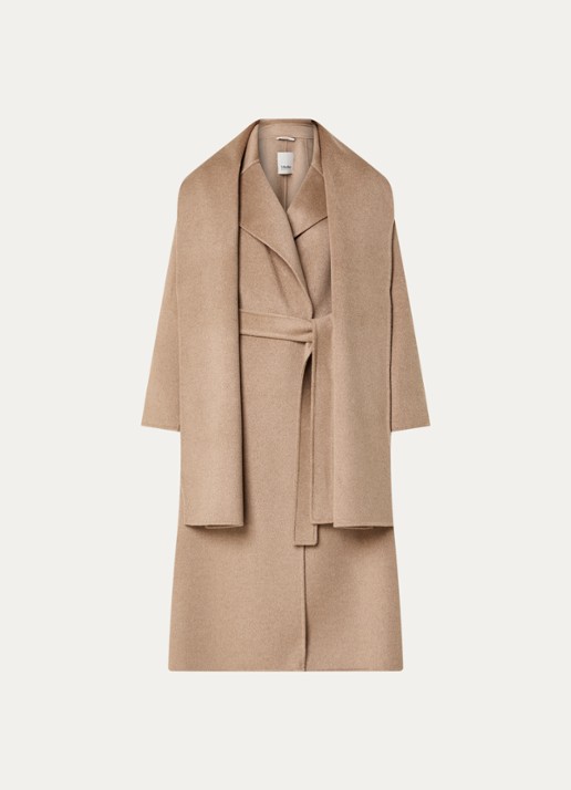 Max Mara Mantel in kasjmier wolblend met strikceintuur - voorkant 3 beige